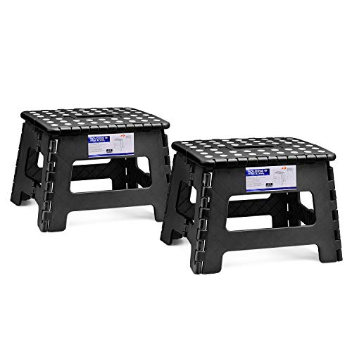 ACSTEP Acko Folding Step Stool Lightweight Plastic Step Stool (2 Pack) Foldable Step Stool,Non Slip Folding Step Stools for Kitchen Bathroom Bedroom Black