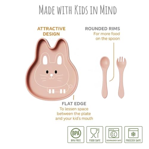 Image of TIGGY & BONNET Rabbit 2 Pcs Silicone Baby Feeding Set for Baby Bpa-Free | Microwave Safe, Anti-Slip Base | Tableware Kit for Babies & Toddlers with Suction Plate & Spoon