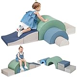 Merax Rainbow Soft Play Set, Soft Climbing Toys for Toddlers with Foldable Slide, Indoor Baby Soft Foam Blocks for Climbing and Crawling, 5-Piece