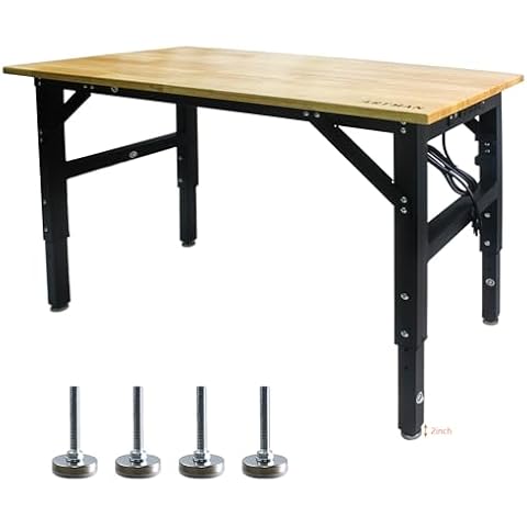 GLCHQ Adjustable Metal Leg Worktable Table Set with Socket and Wooden Top for Office,Living Room,Study (48" * 24") Cover