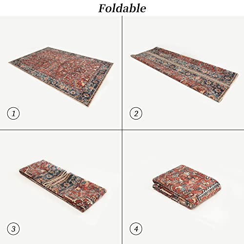 Valenrug Washable Runner Rug 2'6x8 - Ultra-Thin Antique Collection Area Rug, Stain Resistant Rugs for Living Room Bedroom, Distressed Vintage Rug(Red, 2'6"x8')