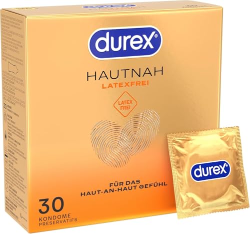 Durex Hautnah Latexfrei Kondome - Latexfreie Kondome aus Real-Feel-Material & mit anatomischer Easy-On-Form - Ohne Latex - 30er Pack (1 x 30 Stück)