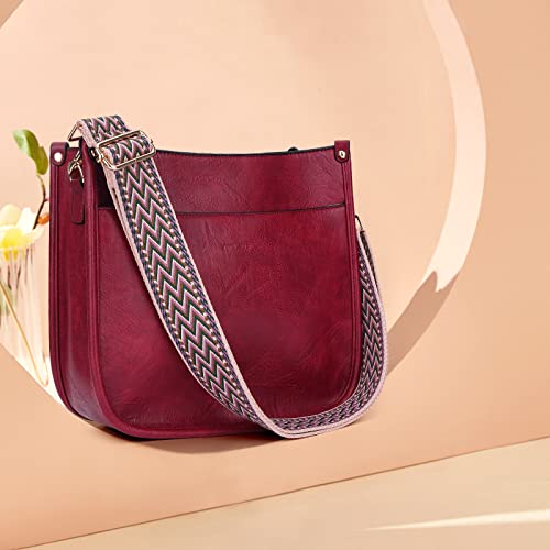 Image of HKCLUF Crossbody Bags for Women Trendy Vegan Leather Hobo Handbags With 2PCS Adjustable Guitar Strap Shoulder Bucket Bags