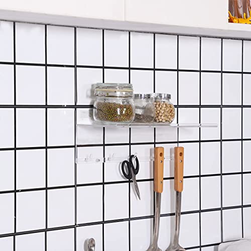 Likeu 4 Pcs Clear Acrylic Floating Shelves Display Ledge,5 Mm Thick Wall Mounted Storage Shelf With Detachable Hooks For Entryway/Living Room/Kitchen Or Office 15.8 Inch Damage Free Bathroom Shelves #TOP5