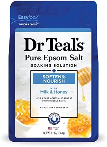 Dr. Teal's Epsom Salt Soaking Solution, Soften & Nourish with Milk and Honey, 48 Oz (Packaging May Vary)
