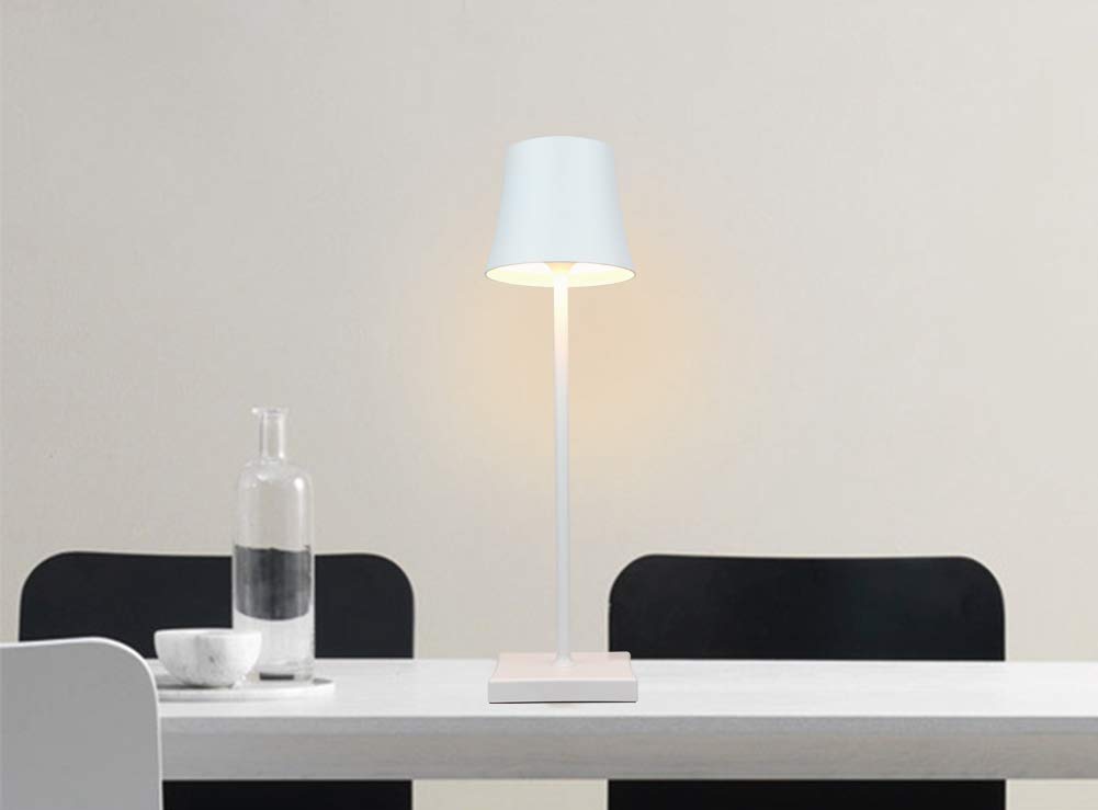 Lot de 2 lampes de bureau rétro en métal rechargeables par USB sans fil avec interrupteur tactile 4 W pour chambre à coucher, lecture, travail, étude, bar, karaoké, maison, couleur blanche
