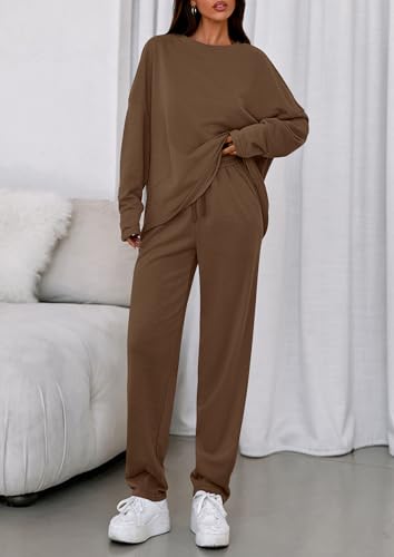 PRETTYGARDEN Womens 2 Piece Matching Lounge Sets 2025 Fall Long Sleeve Boatneck Sweatsuit Drawstring Sweatpants Pockets3