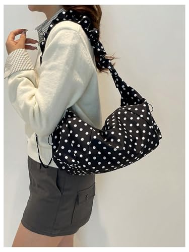 Bolso tote vintage negro con lunares de mujer miniatura 2