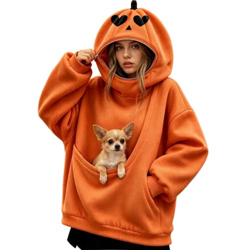 Halloween Womens Pet Pouch Hoodie Pumpkin Mask Oversized Hood Sweatshirt - image 2