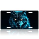 Blue Flame Wolf License Plates,Personalized Front Plates License Rust-Proof Stainless Steel Car License Plate Cover Vanity Car Tags for Men Women,12.2' X 6.2