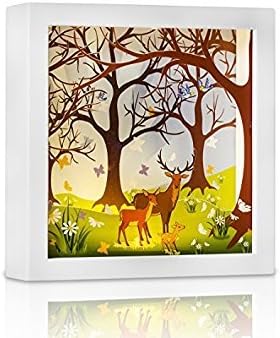 Marmelada Lights Nursery Night Light | Hand 3D Story in a Frame Series Forest Deer, LED Bedside Kids, Baby Night Lamp | Bookshelf, Tabletop, or Wall Hanging | Battery operated 2 months runtime.