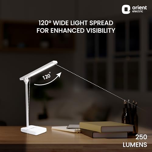 Image of Orient Electric 3W Rechargeable LED Linear Desk Lamp with 3 Grade Dimming Light | Adjustable Table Lamp for Study |3 in 1 Color Changing (Cool White, Warm White & Natural Light) | Pack of 1