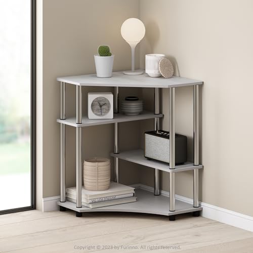 Furinno Turn-N-Tube Étagère d'angle Multifonction, Présentoir, Bibliothèque, Chêne Blanc, Tubes en Acier Inoxydable