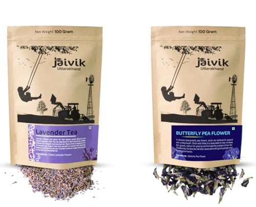 Image of Jaivik Uttarakhand - Fragrant Lavender Flower Buds, Butterfly Pea Flower Tea (100g Each), Loose Leaf Tea for Chai Lovers, Combo (Pack of 2)