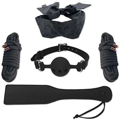 DaniChou Deluxe 5X BDSM Bondage Set – 5-teiliges SM Set mit Augenmaske, Ballknebel, Paddel & Bondage-Seil | Fesselspielzeug für Paare – BDSM Zubehör für Anfänger & Fortgeschrittene