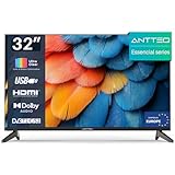 Antteq TV 32 Pollici (81 cm) LED HD, Design Senza Cornice, USB-Media Player, HDMI, Triple Tuner DVB-T2/S2/C, H.265/HEVC 10bit, Audio Dolby, Modalità Hotel, Adatto agli Anziani (E32-AH1Q1L)
