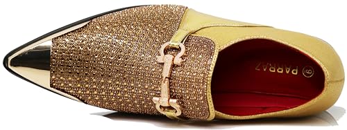 Image of Enzo Romeo Crisino Men Rhinestone Chrome Toe Suede Pointy Buckle Dress Loafer Slip On Shoes (Gold 03, US Footwear Size System, Adult, Men, Numeric, Medium, 10)
