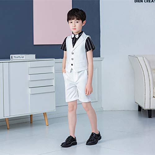 Image of LOLANTA Boys 4PCs Summer Suits, Short Suit Set for Wedding Ring Bearer Outfits Dress Clothes Vest Shirt Shorts Bow Tie