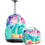Choco Mocha Mochila con ruedas para niñas con bolsa de almuerzo, mochila grande con ruedas para adolescentes y niñas, escuela, 18 pulgadas, Teñido colorido, Mochilas de viaje