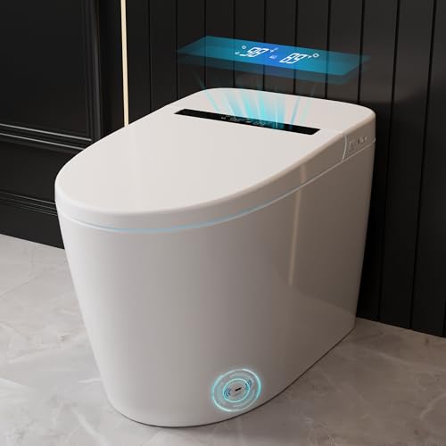 DeerValley Smart Bidet Toilet, One Piece Bidet Toilet for Bathrooms, Toilets with Auto Open/Close Lid, Heated Seat, Warm Dryer, Foot Sensor Operation, Night Light,Tankless Toilets with LED Display