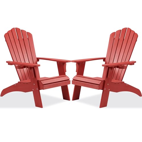 Image of Psilvam Adirondack Chairs Set of 2 with Cup Holder, Red
