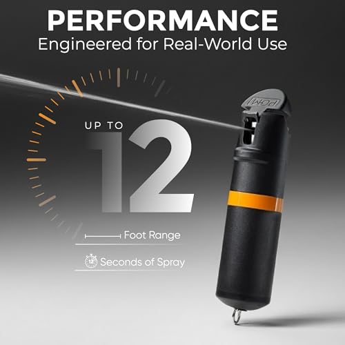 Image of POM Pepper Spray Combo Pack Clip & Keychain - Maximum Strength OC Spray Self Defense- Tactical Compact & Safe Design - 25 Bursts & 10 ft Range - Stream Spray Pattern