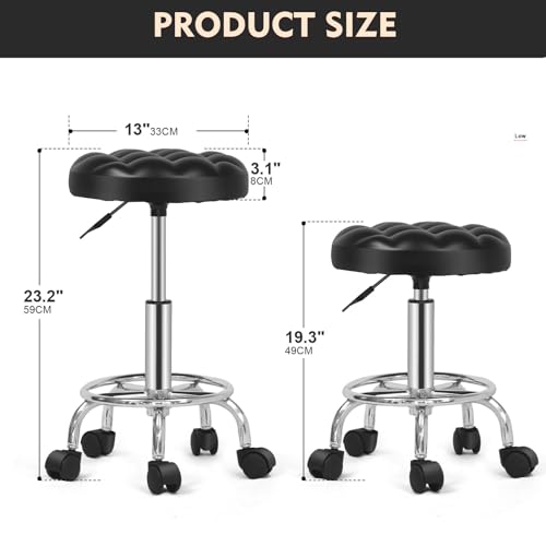 سكاي-تاتش كرسي دوار دائري: كرسي فانيتي من جلد البولي يوريثين بارتفاع قابل للتعديل 360 درجة مع عجلات للمكتب والمنزل والرسم والعمل والاستوديو والمتجر والسبا وصالون التجميل