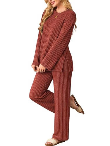 Kikibell Women's Pajama Sets Womens Sweaters Lounge Set Matching Travel Sets for Women Brick Red M