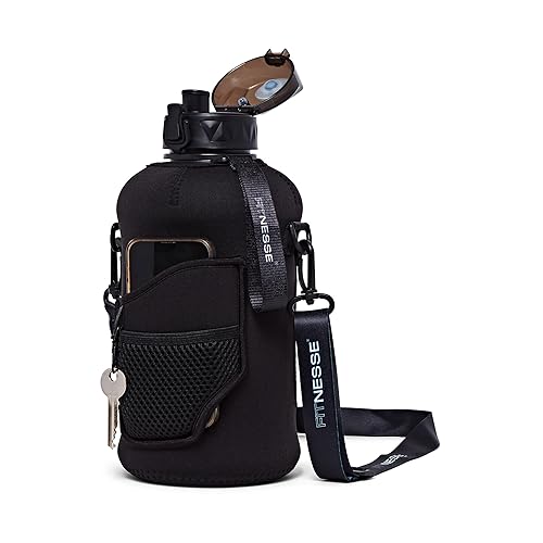 Fitnesse 2.2L Water Bottle with Straw and Covered Lid – Phone & Key Storage - Drop proof - Leak Proof - Shoulder Strap and Handle – Large Gym Water Bottle – BPA Free – Black Fitnesse 2.2L Water Bottle with Straw and Covered Lid – Phone & Key Storage - Drop proof - Leak Proof - Shoulder Strap and Handle – Large Gym Water Bottle – BPA Free – Black