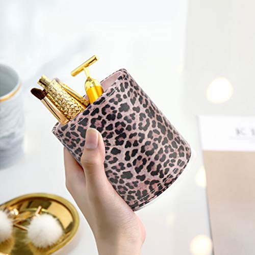 Image of Pen Holder for Women Girls Desk Decor Pencil Cup for Decoration Durable Leather Desk Organizer Makeup Brush Holder, Classic Leopard