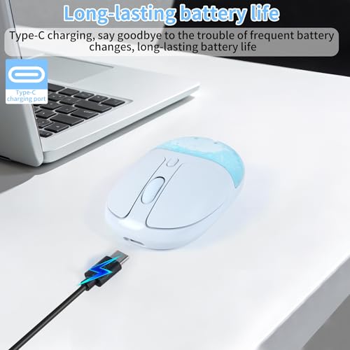 Image of Bluetooth Wireless Mouse,Creative Floating Cartoon Dog Animal Mice,RGB Backlit Rechargeable Triple Mode(Dual Bluetooth+USB) Computer Silent Mouse with USB Receiver for Laptop /MacBook /iPad /PC-Blue