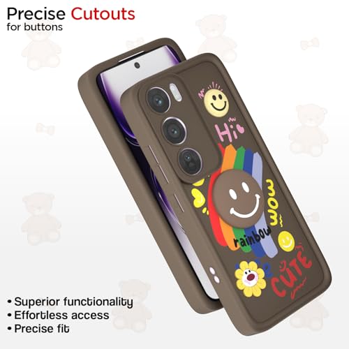 Image of Pikkme Back Cover for Oppo Reno 12 Pro 5G | Soft Silicone| Cute Rainbow Smile & 3D Cartoon Flower Design | Shockproof Raised Camera Protection Bumper Case (Brown)