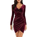 vestiti cerimonia donna amazon Abito da Sera Donna a Maniche Lunghe Scollo a V Tinta Unita Abiti Tubino Elegante e Raffinata Vestito in Velluto per Festa Cerimonia Cocktail Invernale