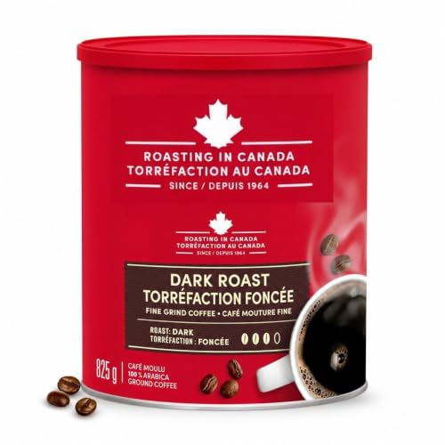 Tim Horton Dark Roast Ground Coffee, Fine Grind, 100% Arabica Coffee, Roasted in Canada, Imported from Canada, Rich Full-Bodied Flavor, 825g (29.1 oz)