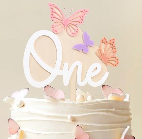 Butterfly One Cake Topper - Wood & Acrylic 1st Birthday Decoration, Fairy & Butterfly Cake Decoration, Cake Samsh Props