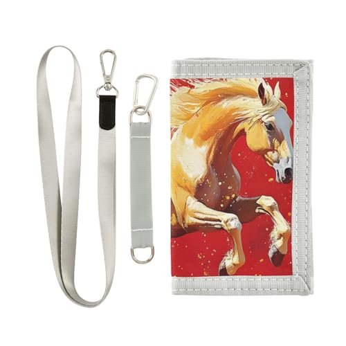 FOLIOSA Kids Wallet for Boys Girls Running Horse Print Youth Wallet with Zipper Pocket Card Holders, Novelty Wallet 4.9×2.9 in