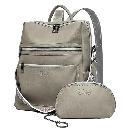 ECOTISH Mochila Mujer de Cuero PU, Bolsos Mochila Ordenador Portátil Impermeable 2 En 1 para Mujer Casual Mochila Trabajo Escolar Antirrobo de Mochila para Viajar Trabajo Escolar