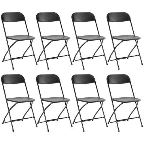 DUMOS Folding Chairs Sets of 4, 330lbs Capacity Plastic Stackable Home Office Chair, Portable Fold Up for Indoor Outdoor, Patio, Camping, Garden, Party (Black)