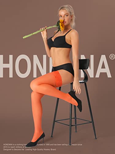 Image of HONENNA Sheer Thigh High Stockings, 17+ Colors Stay Up Lace Top with Anti-Slip Silicone for Women