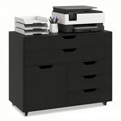 Image of DREAMADE Rolling File Cabinet, 5-Drawer Filing Cabinet, Black