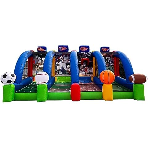 Portable Inflatable Soccer Dart & Basketball Hoop & Baseball & Football Interactive 4-in-1 Multi Sports Play Throwing Game with Blower for Outdoor Party Birthday, Graduation, Business Events Cover