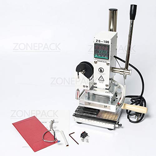 ZONEPACK Digital Embossing Hot Foil Stamping Machine Manual Tipper Stamper Heat Press Machine for PVC Leather Pu and Paper with Holder (Machine with Microsoft Elegant Black)