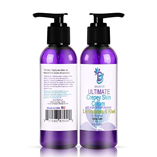 Diva Stuff Ultimate Crepey Skin Cream | Face And Body Anti-Aging Cream For Crepey, Dry, Damaged & Wrinkled Skin | Hyaluronic Acid, Argan Oil, Silk Peptides | Lemongrass And Kiwi Scent | 8 Oz #TOP6