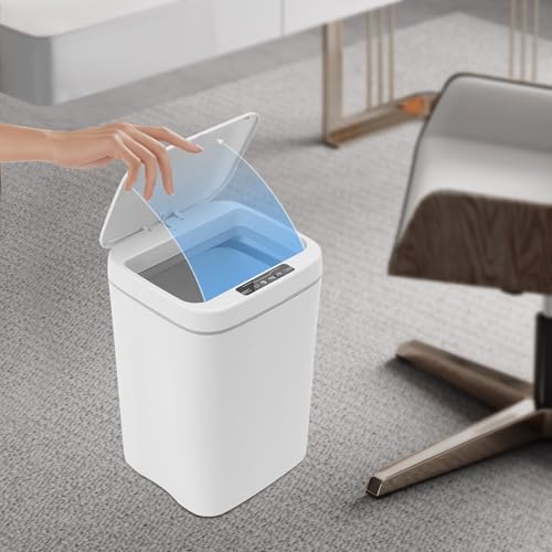 Papelera sensor sin contacto 16L con tapa LED blanca miniatura 4