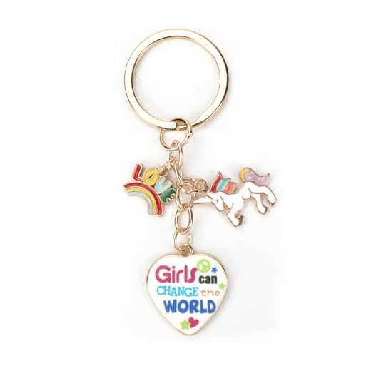 SHTALHST Chaveiro de unicórnio, chaveiro arco-íris presentes para mulheres, presentes para meninas podem mudar o mundo, chaveiro de amigo, aniversário, dia dos namorados, ação de graças, presente de