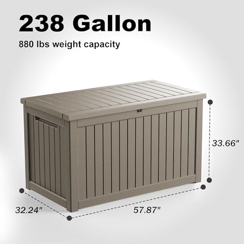 ROJIK Outdoor Storage Housing Deck Box - Waterproof Patio Furniture, Garden Tools, Cushions, Pool Accessories Storage Bench with Lockable Lid and Side Handles (Grey 238 Gal) - Thumbnail 2