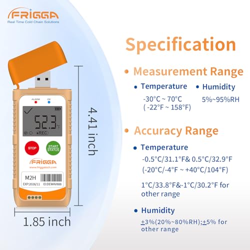 Image of Frigga M2H Reusable Temperature Humidity Data Logger Multi-Use USB Digital Temperature Recorder 28800 Points High Accuracy Refrigerator Thermometer Logger PDF CSV Report
