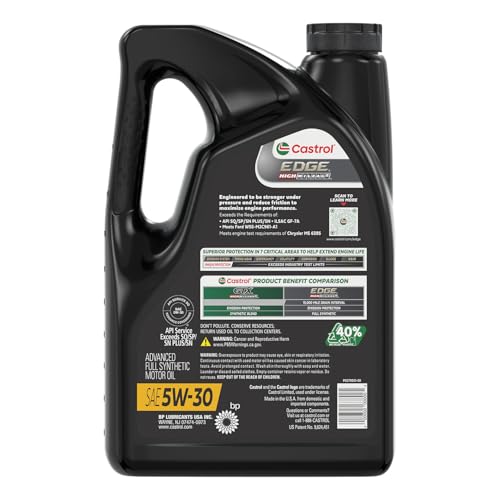 Castrol 03128C Edge High Mileage Black ILSAC GF-5, API SN, ACEA A1/A5, ACEA B1/B5 5W30 Synthetic Motor Oil, 5 Quart