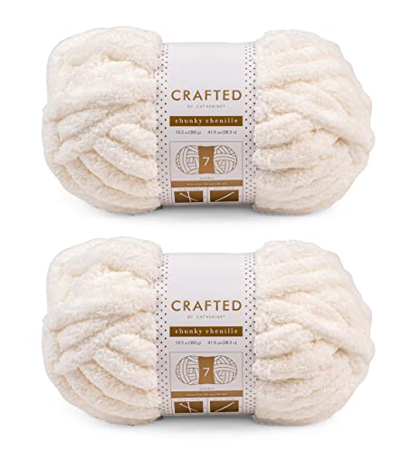Crafted By Catherine Chunky Chenille Yarn - 2 Pack (41 Yards Each Skein), Ivory, Gauge 7 Jumbo