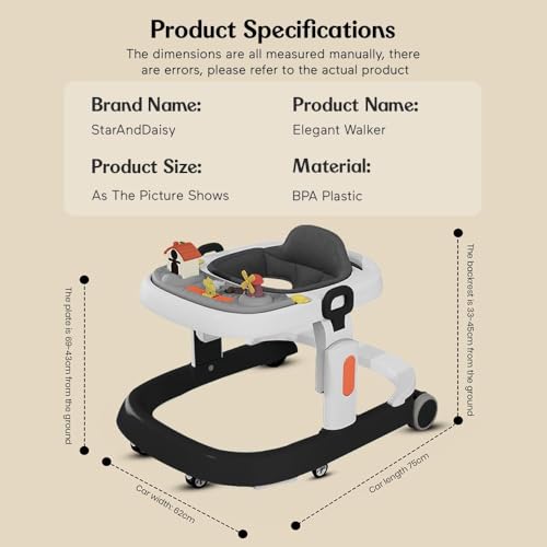 Image of StarAndDaisy Elegant Baby Walker 6 to 18 Months /Walker for Kids Girl Boy with Anti Fall Brake Pads, 3 Speed Height Adjustment, Multi-Level Seat Adjustment, Recreational Music Toy Bar, (Elegant Black)